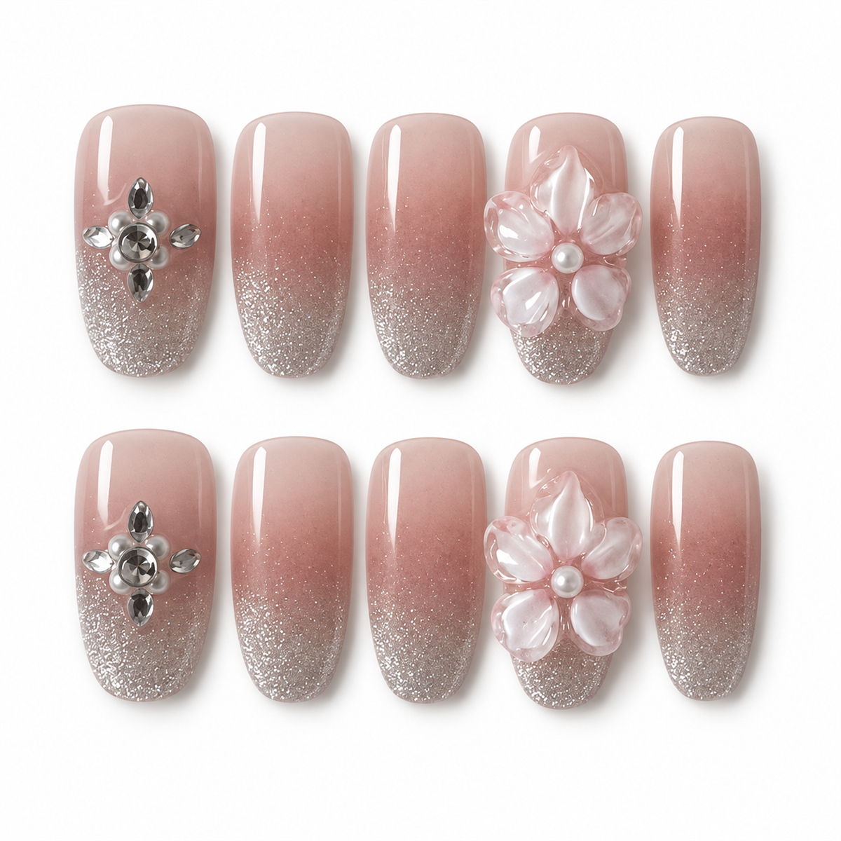 Fleur d’Argent — faux ongles lenser sur fond blanc