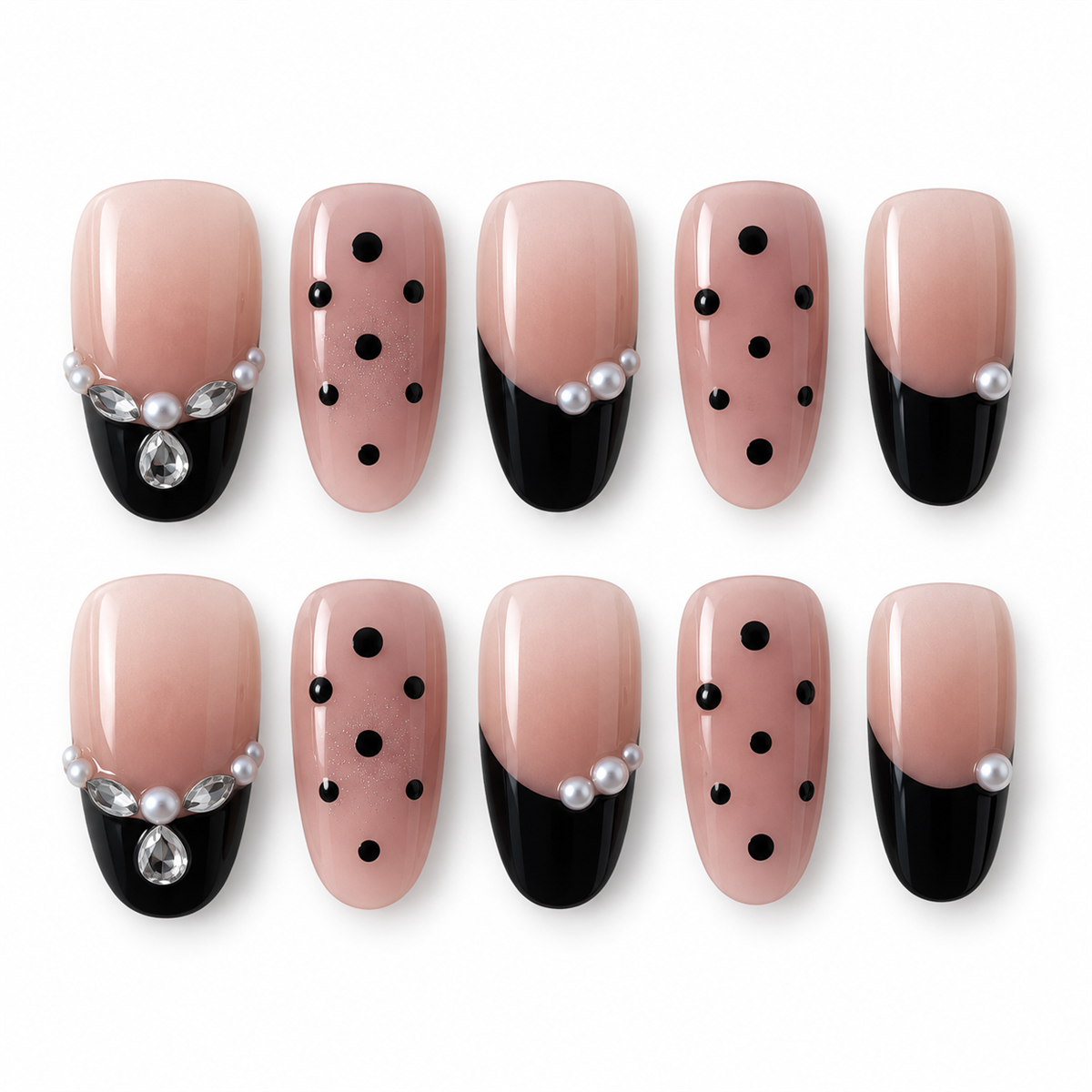 Minuit à Pois — faux ongles lenser sur fond blanc